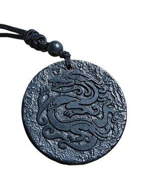 次石墨中性中古质感雕刻图案吊坠