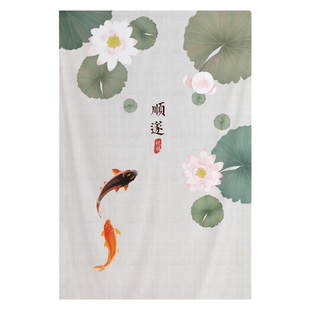 中式门帘隔断帘卧室客厅半帘厨房布帘子中国风免打孔家用布艺挂帘