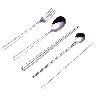 岛奇便携式筷子勺子套装304不锈钢吸管餐具
