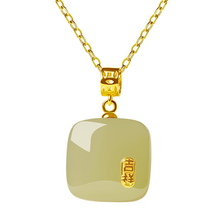 宫里上新小方糖项链女玉石和田玉吊坠无事牌锁骨链生日礼物送女生