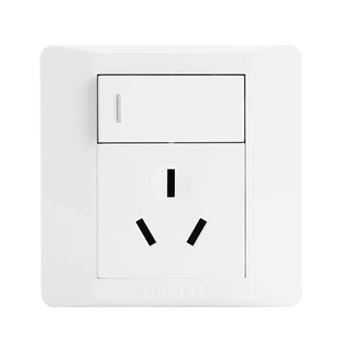 德力西一开三孔10A带开关插座三插单开3孔家用86型暗装墙壁面板