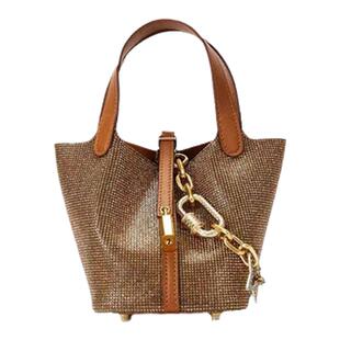 HOUSEOFHELLO 平纹镶钻大容量手提水桶包mini闪钻菜篮子16CCLC