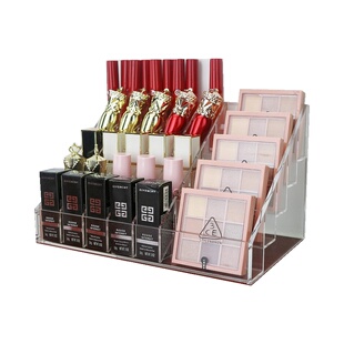 加厚亚克力口红收纳盒眼影唇釉阶梯收纳桌面化妆品置物架加大整理