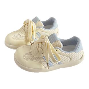 2025新款黄色德训鞋女夏透气网面百搭初中生轻便软底板鞋女ins潮