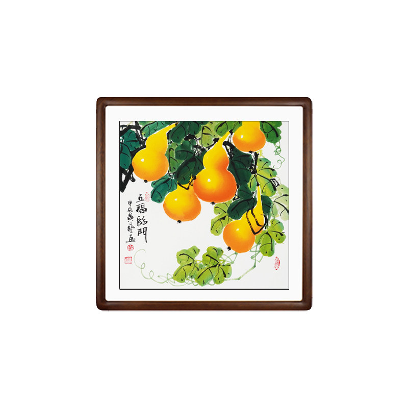 五福临门葫芦斗方名家手绘餐厅装饰画国画花鸟画装饰挂画玄关字画