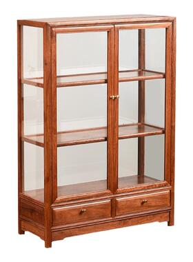 天纵缅甸花梨双抽双开玻璃柜