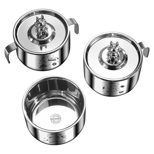 卡通316不锈钢碗婴儿宝宝吃饭碗隔热儿童碗防摔防烫带盖子辅食碗