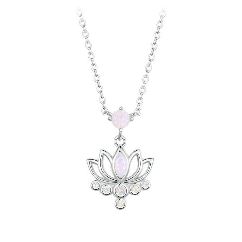 精致百搭S925镀白金莲花项链女
