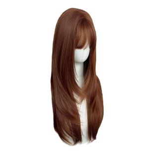 【美式甜豆】假发女款长直发修饰减龄橘棕高层次超自然全头套假发