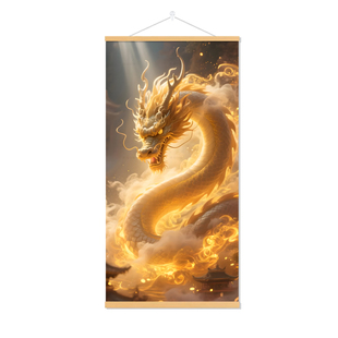 祥瑞金龙实木挂轴挂画新款中国龙神客厅玄关书房客厅家用画像装饰