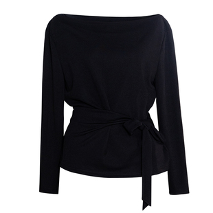 罗衣休闲一字肩绑带针织套装女春慵懒黑色上衣直筒裤两件套13238