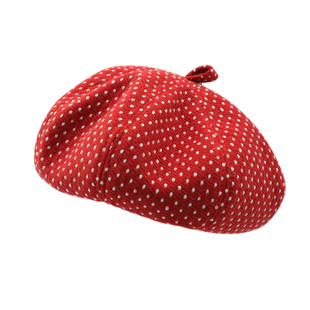 韩系高级感红色波点贝雷帽子女冬季大头围保暖八角帽显脸小报童帽