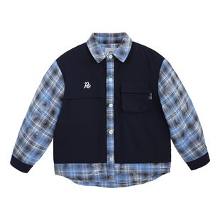 派町童装男童棉服外套2025冬季新款假两件加绒加厚儿童保暖冬装潮