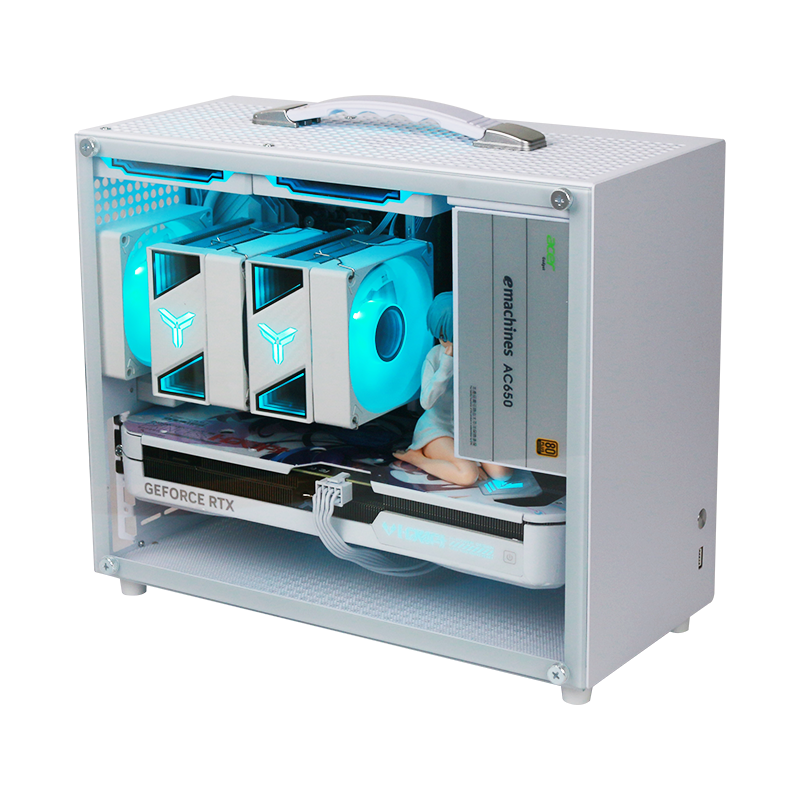京特尔A600白色DIY电脑迷你小机箱MATX主板手提台式电脑主机侧透
