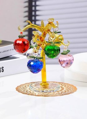 黄发财树水晶苹果摆件家居开业客厅酒柜小礼品电视柜盆景摇钱树