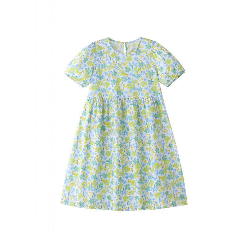 儿童连衣裙夏季女童装沙滩公主裙棉绸短袖家居服睡裙田园碎花裙子