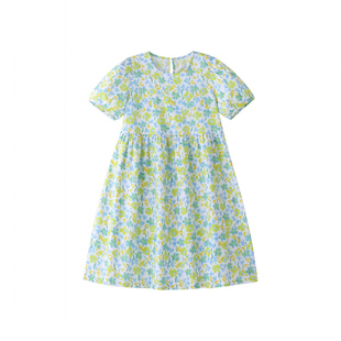 儿童连衣裙夏季女童装沙滩公主裙棉绸短袖家居服睡裙田园碎花裙子