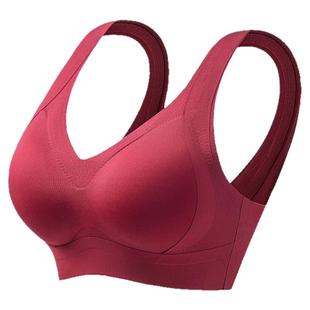 无痕内衣女小胸聚拢运动一体美背心式固定杯无钢圈提拉文胸罩红色