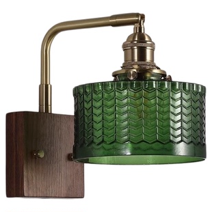 侘寂风全铜壁灯复古日式胡桃木色主卧书房客厅卧室床头卫生间餐厅