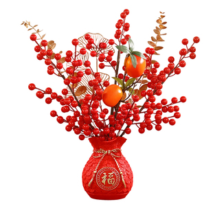 新年发财果花瓶摆件2026马年插花布置年宵花福桶装饰客厅桌面摆设