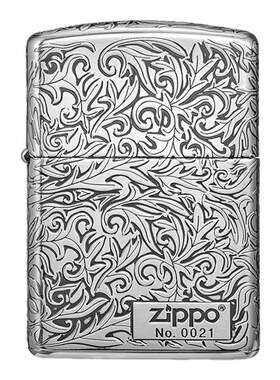 5面唐草之Zippo在侧黑银色打火机
