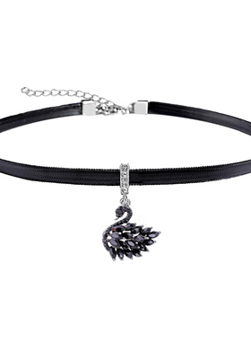 高档微镶锆石项链女黑天鹅锁骨链