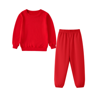 元旦儿童中国红喜庆演出服新年男童女童红色卫衣套装幼儿园多巴胺