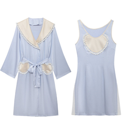 ELFU女法式甜美爱心奶油慕斯睡衣