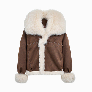 狐狸毛皮草外套女冬季麂皮派克服2025新款鹅绒内胆短款羽绒服宽松