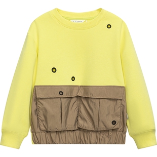 播broadcute童装卫衣2024春季新款套头口袋拼接中性上衣KER1I861