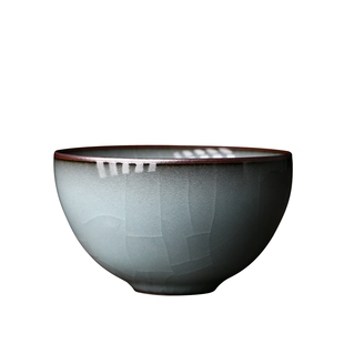 王文茶杯龙泉青瓷陶瓷杯子哥窑铁胎鸡心杯薄胎厚釉品茗杯单杯