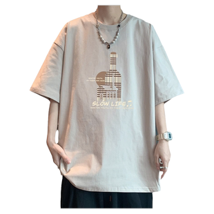 高中生短袖T恤男纯棉夏季宽松全棉初中生衣服男生上衣青少年丅恤