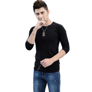 2件】男士短袖体恤秋季打底衫男内搭上衣服修身紧身纯白色长袖t恤