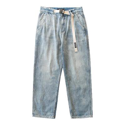 日系腰带宽松直筒做旧工装休闲裤