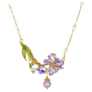 JuicyGrape紫色鸢尾花项链吊坠女款轻奢小众设计锁骨链情人节礼物