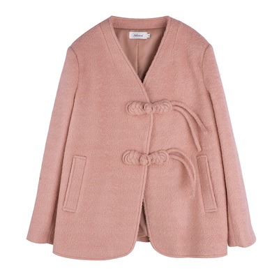 大码女装新中式盘扣国风毛呢外套