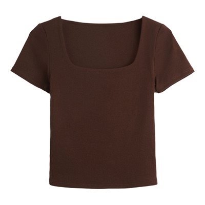 春夏韩系方领显瘦短袖T恤女