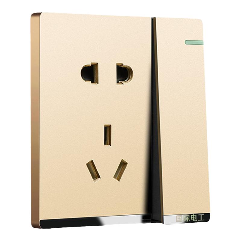 国际电工86型家用金色开关插座面板暗装一开带5五孔USB多孔电源