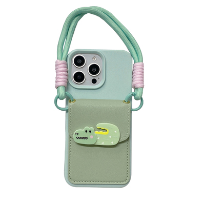 卡通小动物卡包斜跨挂绳手机壳