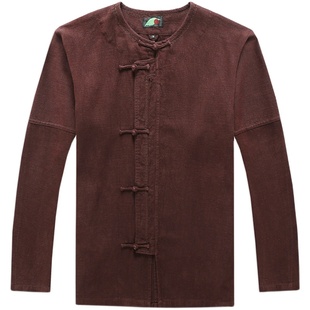 楠中国风亚麻外套男春新品新中式苎麻衬衫盘扣全麻上衣大码秋水