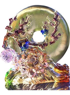 琉璃喜上枝头喜鹊梅花创意摆件