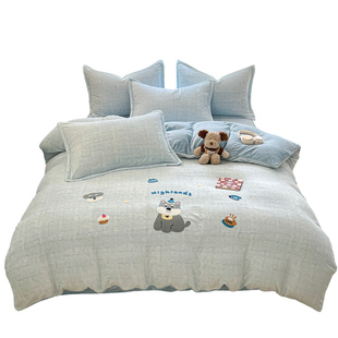 卡通毛巾绣加厚双面牛奶绒被套单件2025新款珊瑚冬季加绒儿童被罩