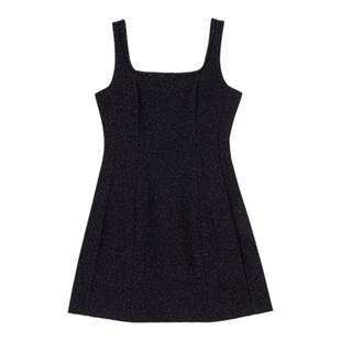 Maje秋冬女装法式简约黑色短款收腰吊带方领吊带连衣裙短款伞裙