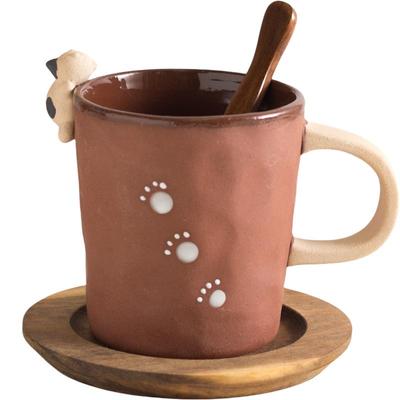 泥可尔手工猫咪粗陶喝水杯子