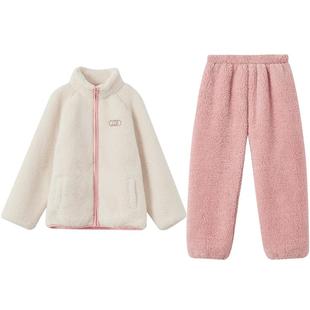 红豆居家儿童珊瑚绒睡衣冬男童加厚女童外穿保暖抗静电家居服套装