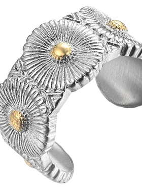 GD同款钛钢小雏菊戒指银色镀18K