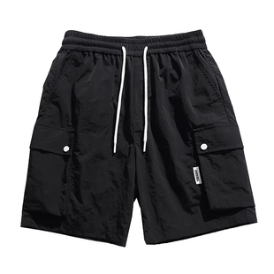 男士沙滩裤工装短裤男夏季冰丝黑色裤子2026新款度假五分裤运动裤