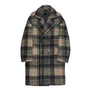 中长款仿羊毛呢子大衣男士冬季宽松双排扣中长款格子呢大衣外套潮