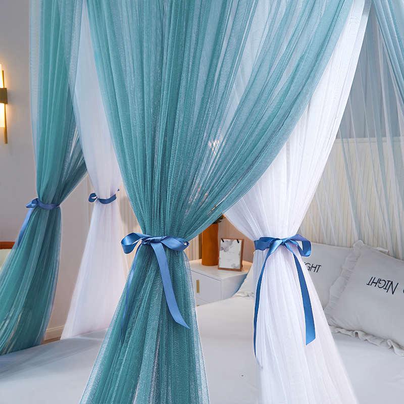 新款加厚加密双层纱吊顶蚊帐三开门公主风圆顶家用无需支架免安装