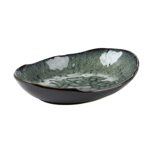 日式窑变盘子家用菜盘深盘水果盘沙拉盘意面盘椭圆形异形陶瓷餐盘